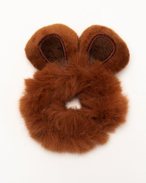 Scrunchie fluffy dik bruin