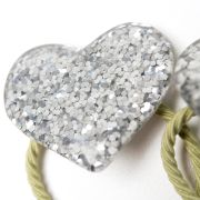 Glitter elastiekje hart XL zilver