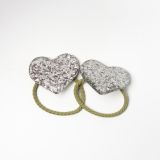Glitter elastiekje hart XL zilver