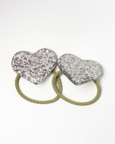 Glitter elastiekje hart XL zilver