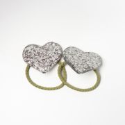 Glitter elastiekje hart XL zilver