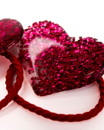 Elastiekje glitter hart XL rood