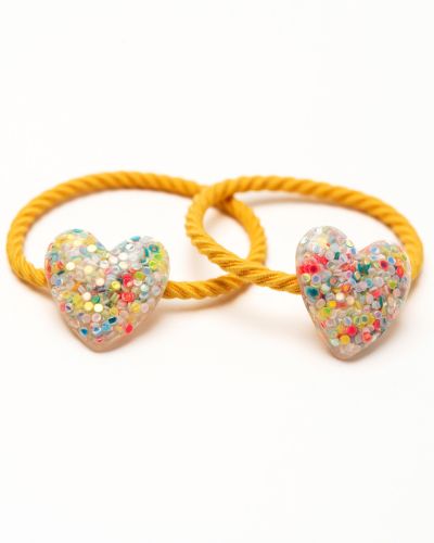 Elastiekje glitter hartje multi
