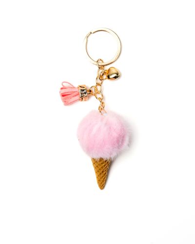 Sleutelhanger fluffy ijsje roze