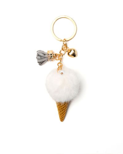Sleutelhanger fluffy ijsje wit