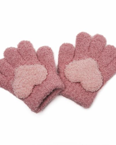 Handschoenen fluffy hart donkerroze