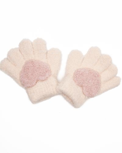 Handschoenen fluffy hart lichtroze