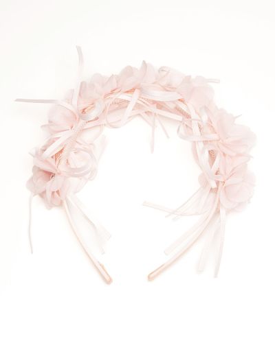 Diadeem roze linten en bloemen