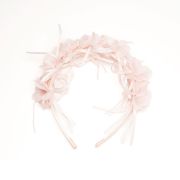 Diadeem roze linten en bloemen