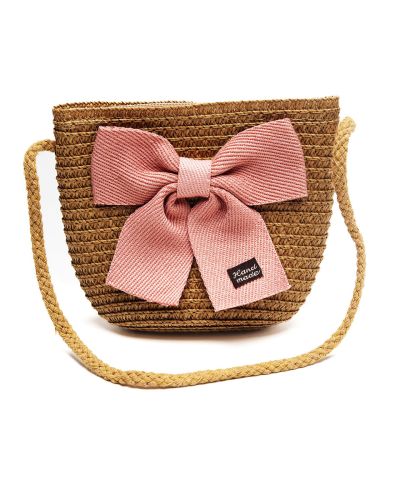 Rieten tasje klein strik bruin