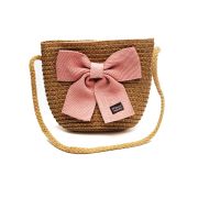 Rieten tasje klein strik bruin