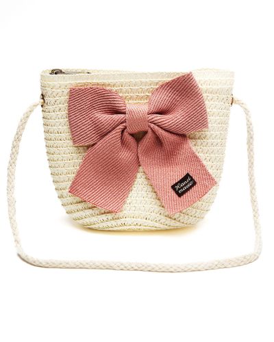 Rieten tasje klein strik wit