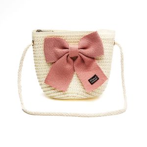 Rieten tasje klein strik wit