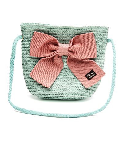 Rieten tasje klein strik roze