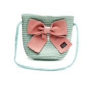 Rieten tasje klein strik roze