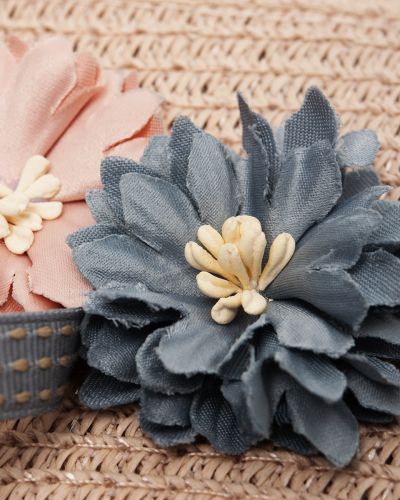 Tasje riet bloemetjes roze