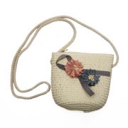 Tasje riet bloemetjes wit