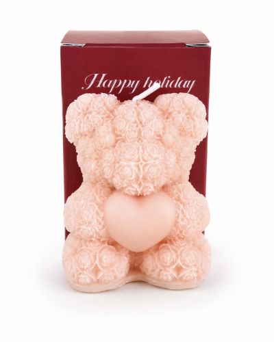 Fluffy bear candle pink