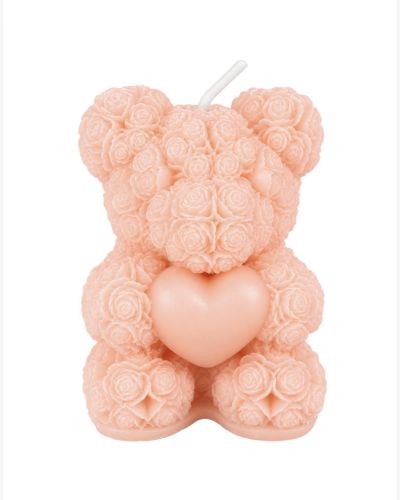 Fluffy bear candle pink